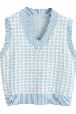 Coquette Aesthetic Oversized Houndstooth Knit Vest