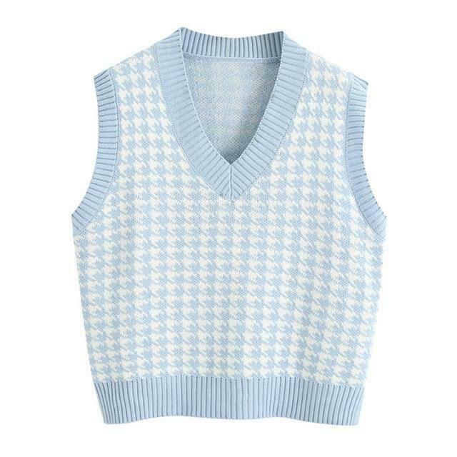 Coquette Aesthetic Oversized Houndstooth Knit Vest Coquette Aesthetic Oversized Houndstooth Knit Vest