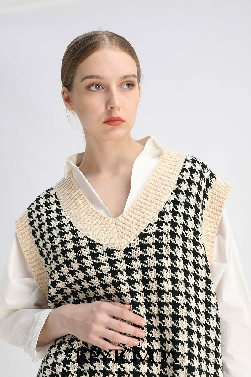 Coquette Aesthetic Oversized Houndstooth Knit Vest Coquette Aesthetic Oversized Houndstooth Knit Vest