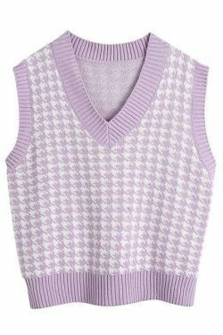 Coquette Aesthetic Oversized Houndstooth Knit Vest