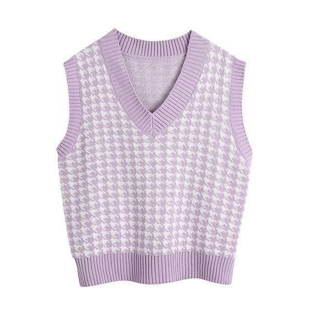Coquette Aesthetic Oversized Houndstooth Knit Vest Coquette Aesthetic Oversized Houndstooth Knit Vest