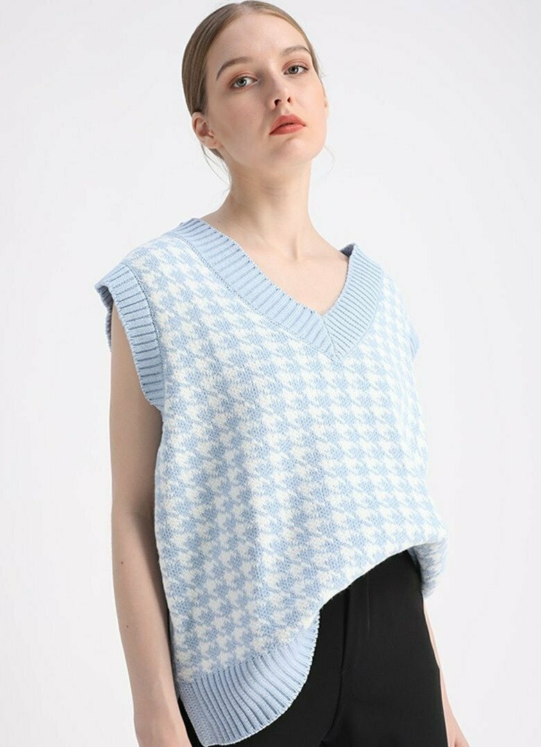 Coquette Aesthetic Oversized Houndstooth Knit Vest Coquette Aesthetic Oversized Houndstooth Knit Vest