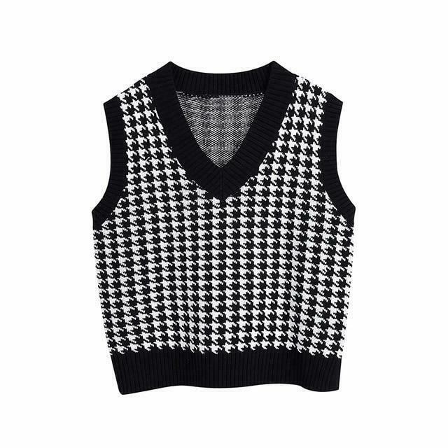 Coquette Aesthetic Oversized Houndstooth Knit Vest Coquette Aesthetic Oversized Houndstooth Knit Vest
