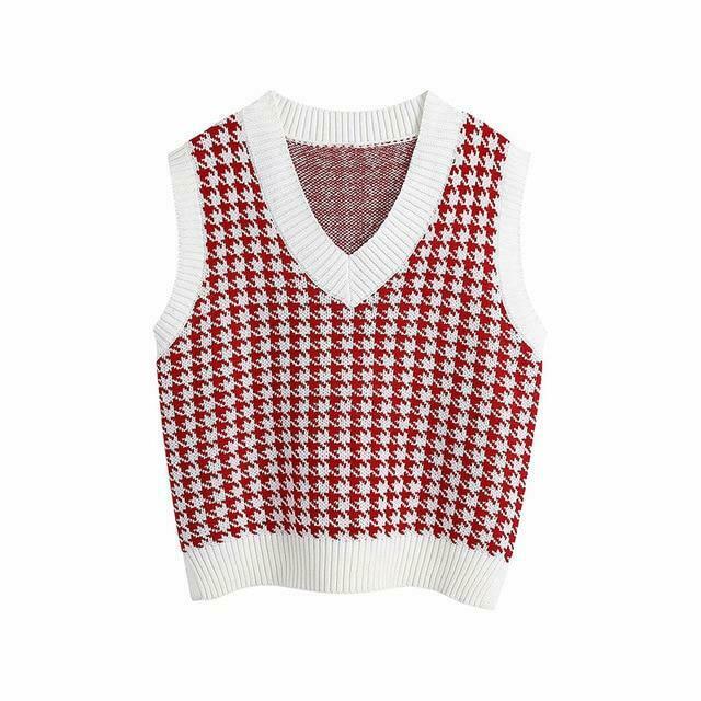 Coquette Aesthetic Oversized Houndstooth Knit Vest Coquette Aesthetic Oversized Houndstooth Knit Vest