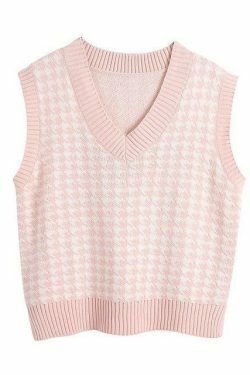 Coquette Aesthetic Oversized Houndstooth Knit Vest