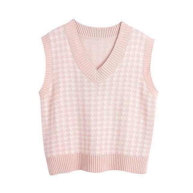 Coquette Aesthetic Oversized Houndstooth Knit Vest Coquette Aesthetic Oversized Houndstooth Knit Vest