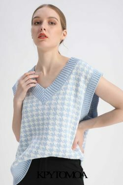 Coquette Aesthetic Oversized Houndstooth Knit Vest