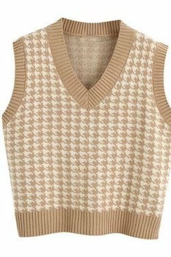 Coquette Aesthetic Oversized Houndstooth Knit Vest
