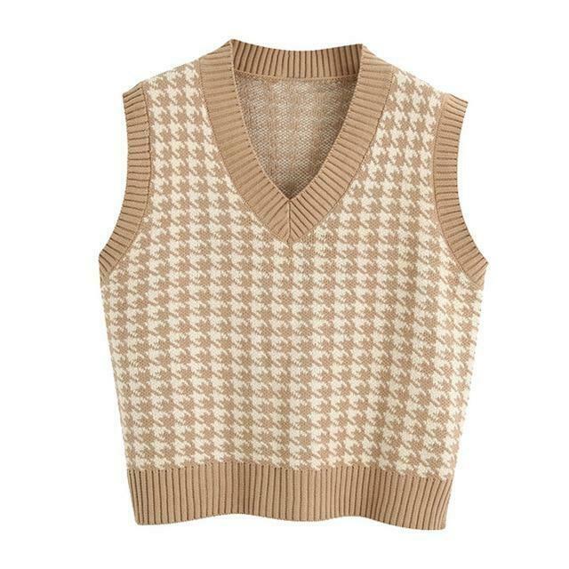 Coquette Aesthetic Oversized Houndstooth Knit Vest Coquette Aesthetic Oversized Houndstooth Knit Vest
