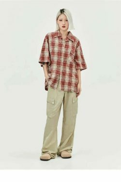 Coquette Aesthetic Oversized Plaid Shirt for Women - Y2K Fashion Statement Piece