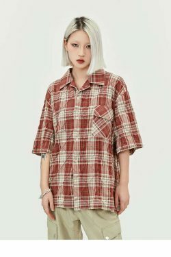 Coquette Aesthetic Oversized Plaid Shirt for Women - Y2K Fashion Statement Piece