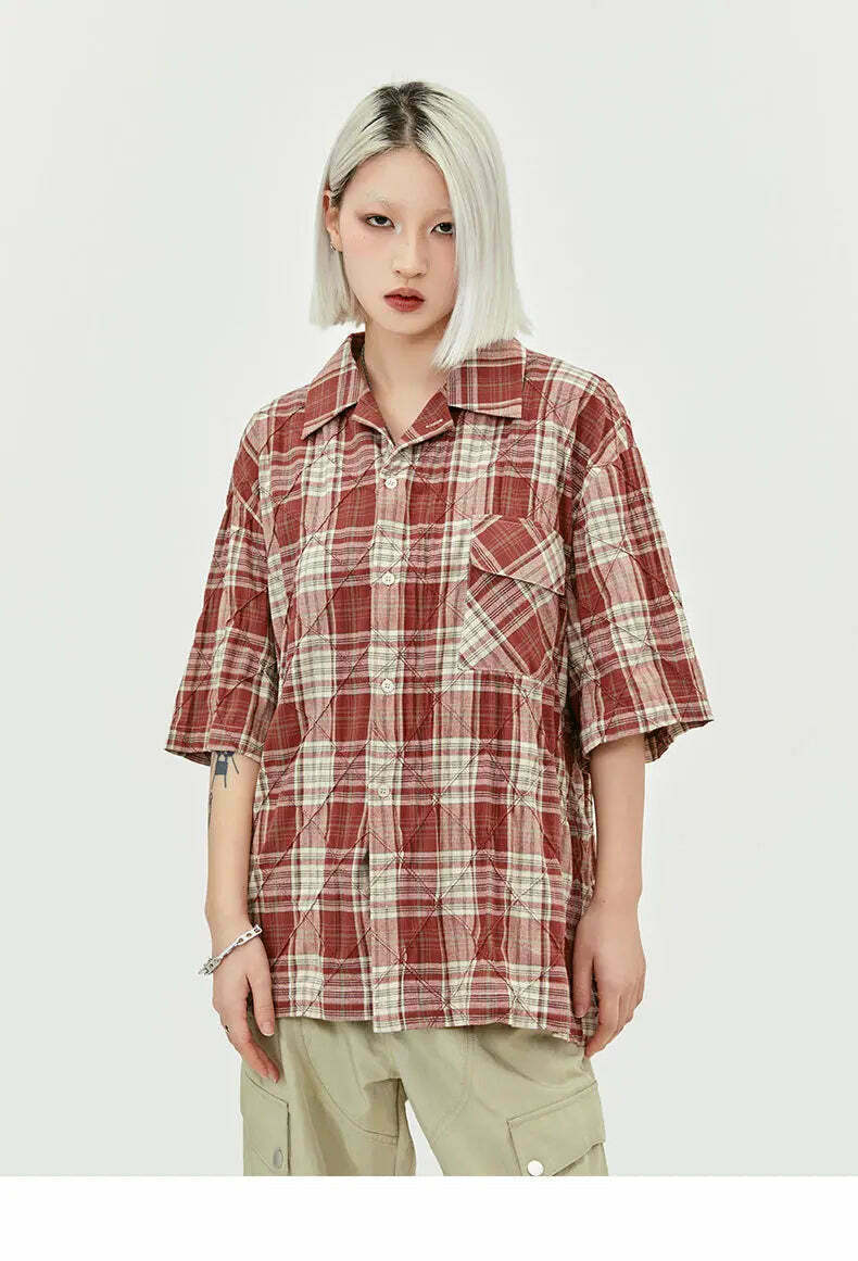 Coquette Aesthetic Oversized Plaid Shirt for Women - Y2K Fashion Statement Piece Coquette Aesthetic Oversized Plaid Shirt for Women - Y2K Fashion Statement Piece