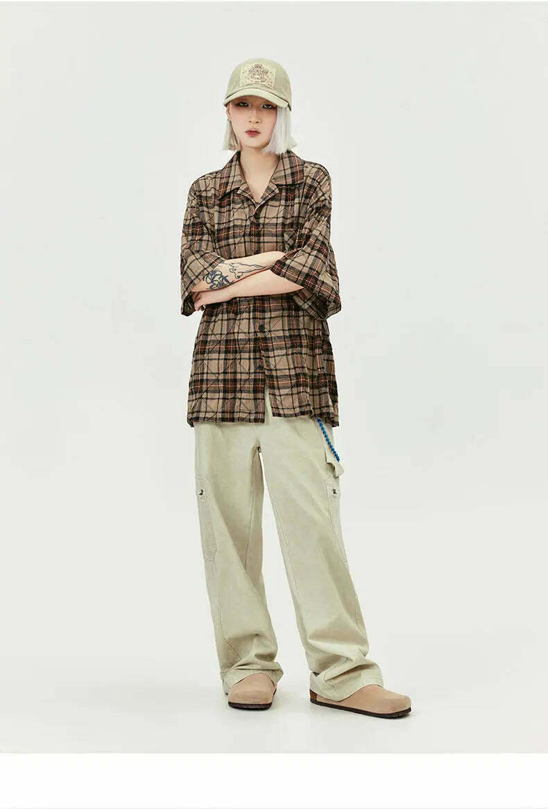Coquette Aesthetic Oversized Plaid Shirt for Women - Y2K Fashion Statement Piece Coquette Aesthetic Oversized Plaid Shirt for Women - Y2K Fashion Statement Piece
