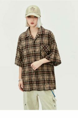 Coquette Aesthetic Oversized Plaid Shirt for Women - Y2K Fashion Statement Piece