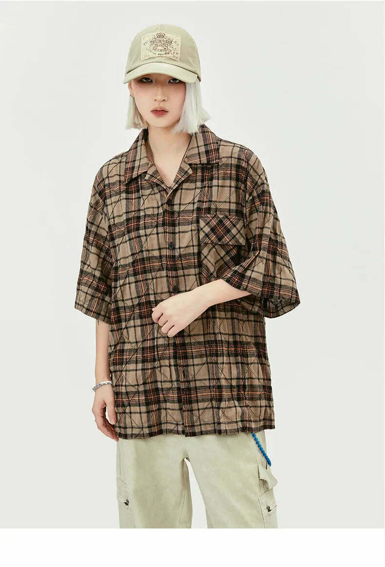 Coquette Aesthetic Oversized Plaid Shirt for Women - Y2K Fashion Statement Piece Coquette Aesthetic Oversized Plaid Shirt for Women - Y2K Fashion Statement Piece