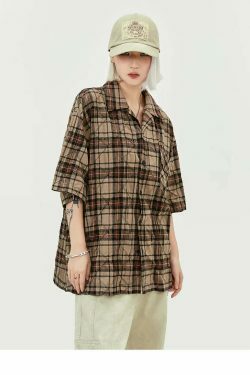 Coquette Aesthetic Oversized Plaid Shirt for Women - Y2K Fashion Statement Piece