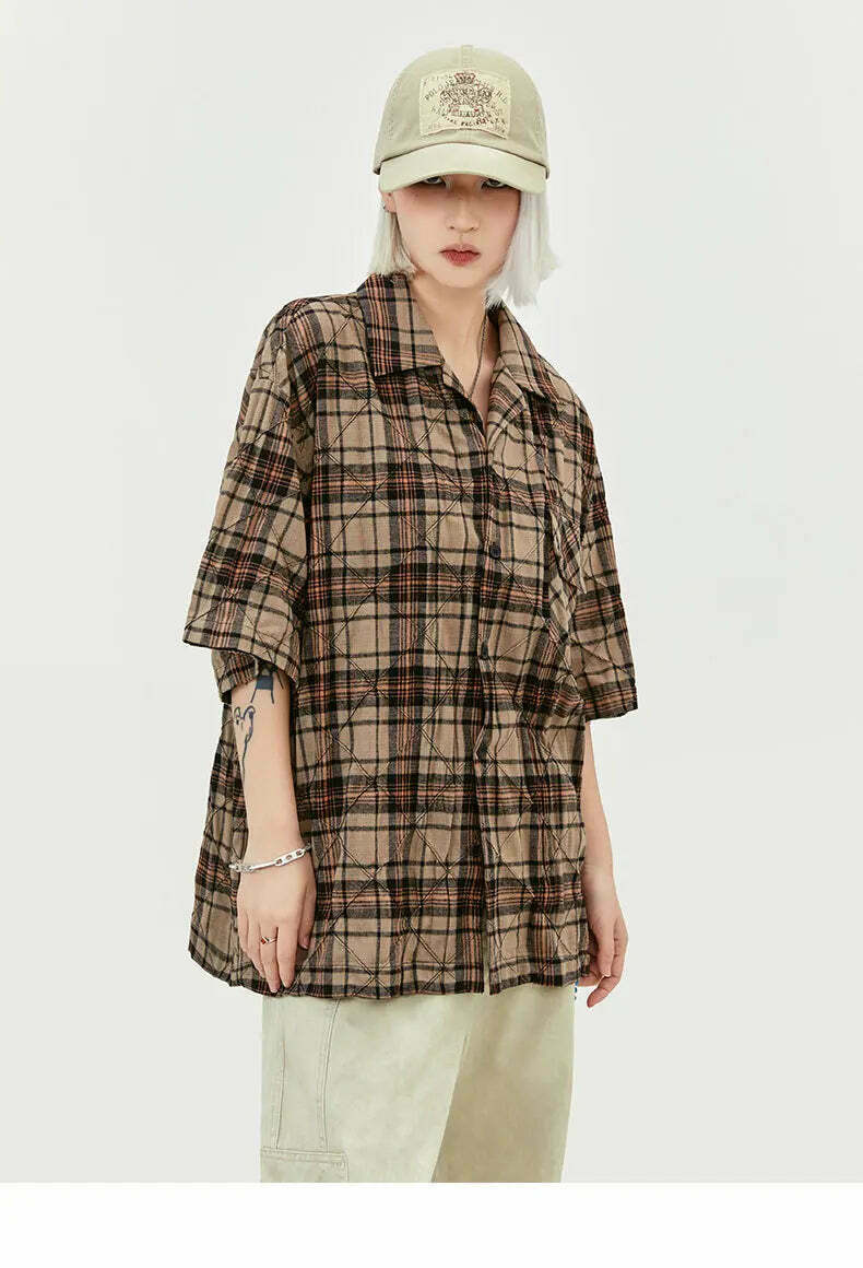 Coquette Aesthetic Oversized Plaid Shirt for Women - Y2K Fashion Statement Piece Coquette Aesthetic Oversized Plaid Shirt for Women - Y2K Fashion Statement Piece