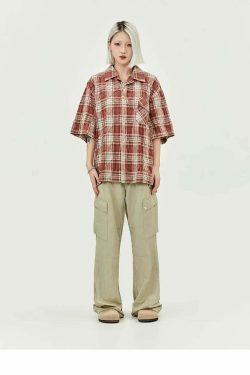 Coquette Aesthetic Oversized Plaid Shirt for Women - Y2K Fashion Statement Piece