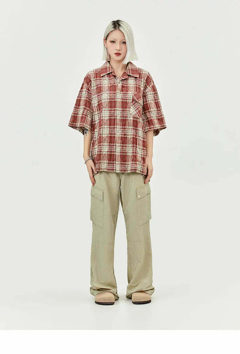 Coquette Aesthetic Oversized Plaid Shirt for Women - Y2K Fashion Statement Piece Coquette Aesthetic Oversized Plaid Shirt for Women - Y2K Fashion Statement Piece