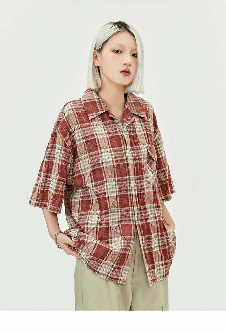 Coquette Aesthetic Oversized Plaid Shirt for Women - Y2K Fashion Statement Piece Coquette Aesthetic Oversized Plaid Shirt for Women - Y2K Fashion Statement Piece
