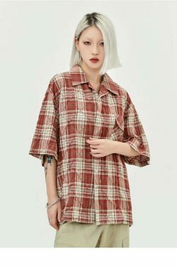 Coquette Aesthetic Oversized Plaid Shirt for Women - Y2K Fashion Statement Piece