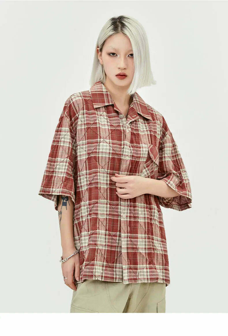 Coquette Aesthetic Oversized Plaid Shirt for Women - Y2K Fashion Statement Piece Coquette Aesthetic Oversized Plaid Shirt for Women - Y2K Fashion Statement Piece