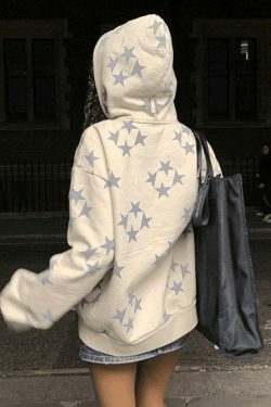 Coquette Aesthetic Oversized Star Print Zip Up Hoodie