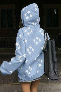 Coquette Aesthetic Oversized Star Print Zip Up Hoodie