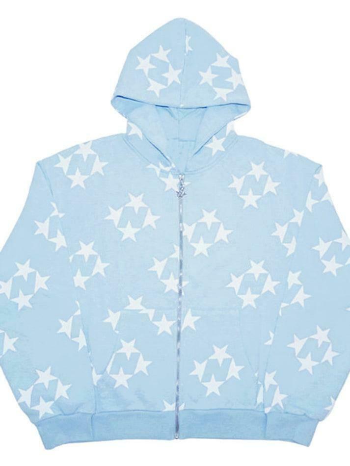 Coquette Aesthetic Oversized Star Print Zip Up Hoodie Coquette Aesthetic Oversized Star Print Zip Up Hoodie