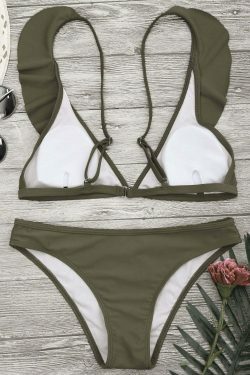 Coquette Aesthetic Padded Ruffle Strap Bikini Set - Y2K Fashion Swimwear