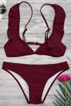 Coquette Aesthetic Padded Ruffle Strap Bikini Set - Y2K Fashion Swimwear