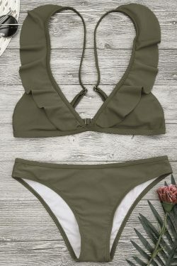 Coquette Aesthetic Padded Ruffle Strap Bikini Set - Y2K Fashion Swimwear