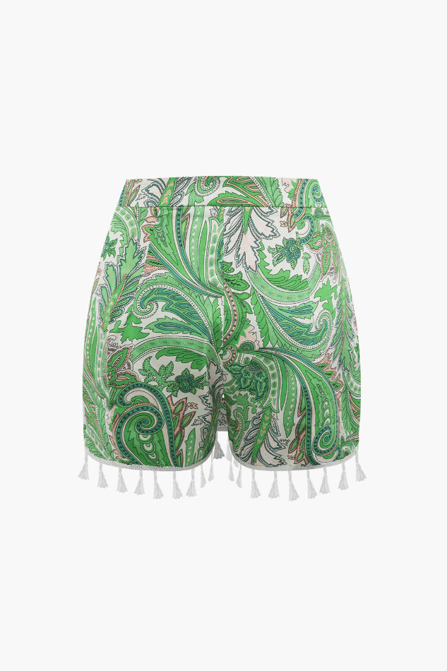 Coquette Aesthetic Paisley Print Tassel Hem Shorts Coquette Aesthetic Paisley Print Tassel Hem Shorts