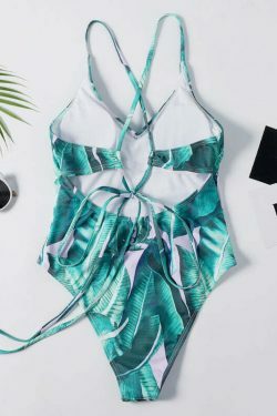 Coquette Aesthetic Palm Leaf Print Underwire Swimsuit