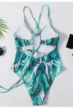 Coquette Aesthetic Palm Leaf Print Underwire Swimsuit