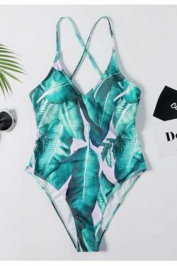 Coquette Aesthetic Palm Leaf Print Underwire Swimsuit