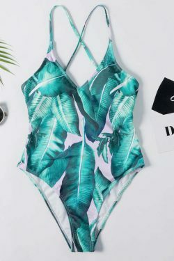 Coquette Aesthetic Palm Leaf Print Underwire Swimsuit