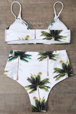 Coquette Aesthetic Palm Tree Print High Waisted Bikini Set