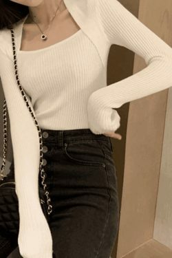 Coquette Aesthetic Patchwork Rib Knit Sweater - Y2K Fashion - Grunge Style - Cute Tops & Cargo Skirt