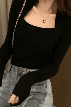 Coquette Aesthetic Patchwork Rib Knit Sweater - Y2K Fashion - Grunge Style - Cute Tops & Cargo Skirt