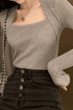 Coquette Aesthetic Patchwork Rib Knit Sweater - Y2K Fashion - Grunge Style - Cute Tops & Cargo Skirt