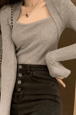 Coquette Aesthetic Patchwork Rib Knit Sweater - Y2K Fashion - Grunge Style - Cute Tops & Cargo Skirt