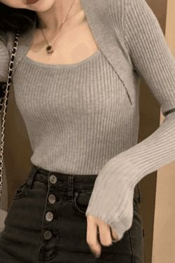 Coquette Aesthetic Patchwork Rib Knit Sweater - Y2K Fashion - Grunge Style - Cute Tops & Cargo Skirt