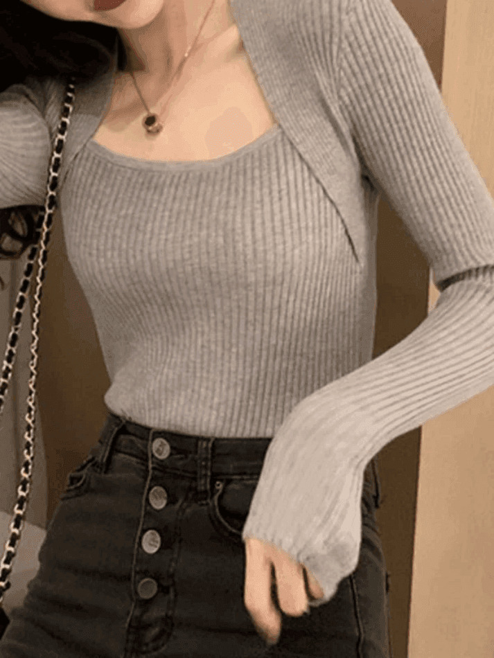 Coquette Aesthetic Patchwork Rib Knit Sweater - Y2K Fashion - Grunge Style - Cute Tops & Cargo Skirt
