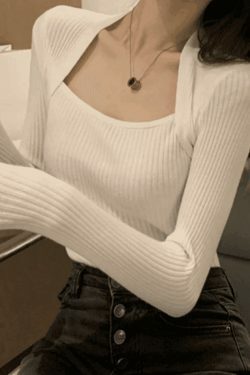 Coquette Aesthetic Patchwork Rib Knit Sweater - Y2K Fashion - Grunge Style - Cute Tops & Cargo Skirt