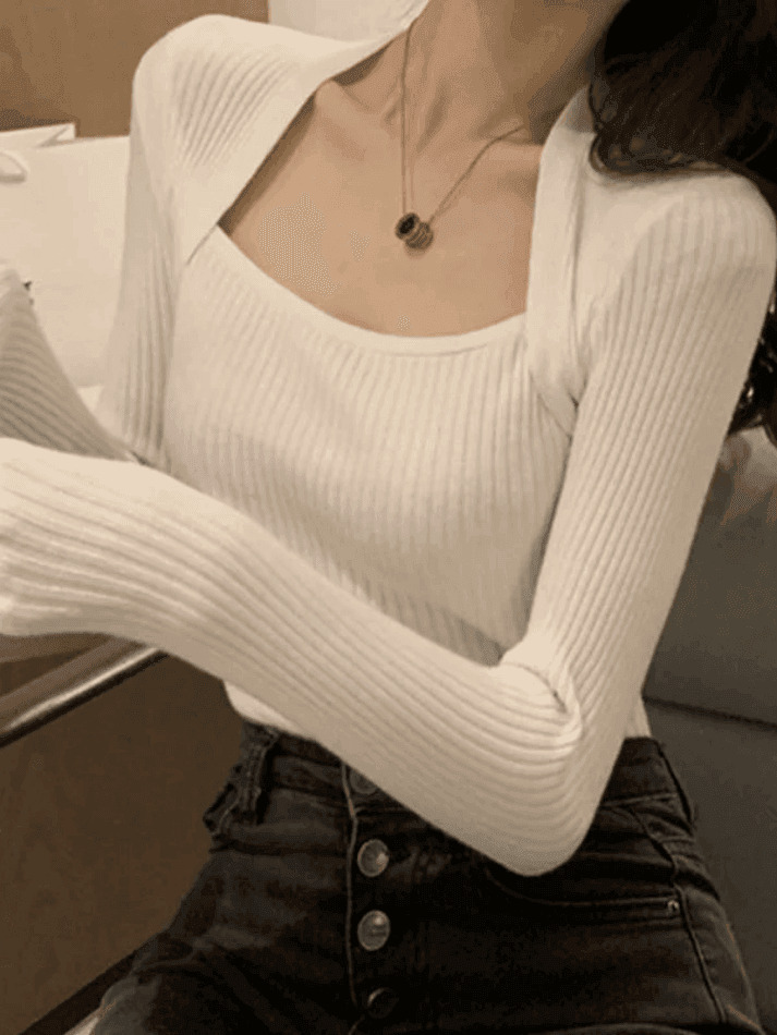 Coquette Aesthetic Patchwork Rib Knit Sweater - Y2K Fashion - Grunge Style - Cute Tops & Cargo Skirt