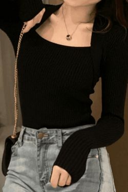 Coquette Aesthetic Patchwork Rib Knit Sweater - Y2K Fashion - Grunge Style - Cute Tops & Cargo Skirt