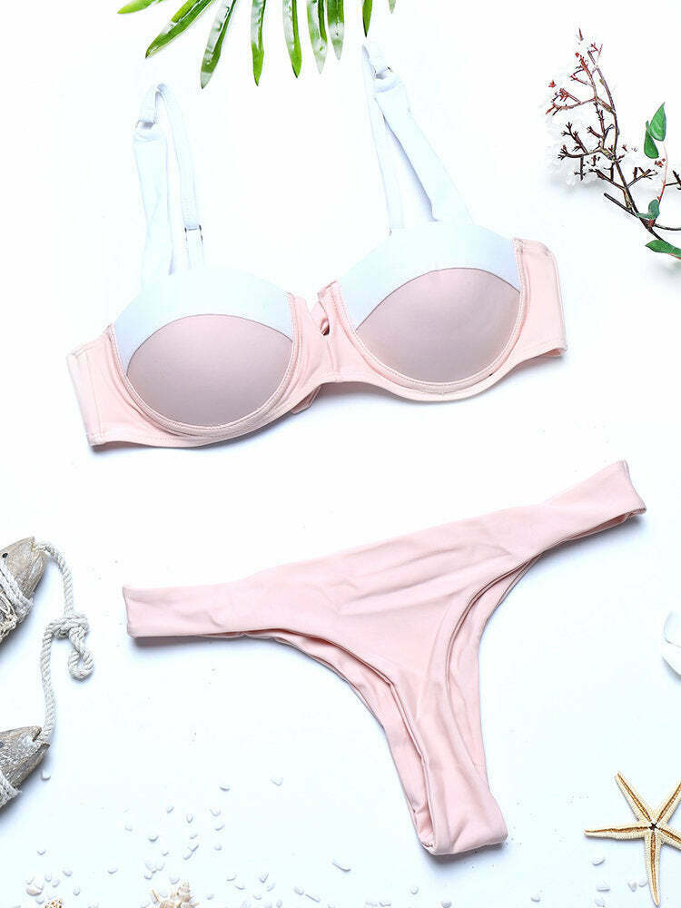 Coquette Aesthetic Patchwork Thong Ruffled Bikini - Y2K Fashion Swimwear Coquette Aesthetic Patchwork Thong Ruffled Bikini - Y2K Fashion Swimwear