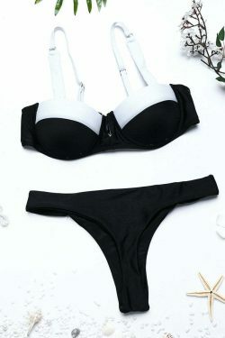 Coquette Aesthetic Patchwork Thong Ruffled Bikini - Y2K Fashion Swimwear