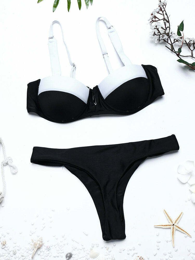 Coquette Aesthetic Patchwork Thong Ruffled Bikini - Y2K Fashion Swimwear Coquette Aesthetic Patchwork Thong Ruffled Bikini - Y2K Fashion Swimwear